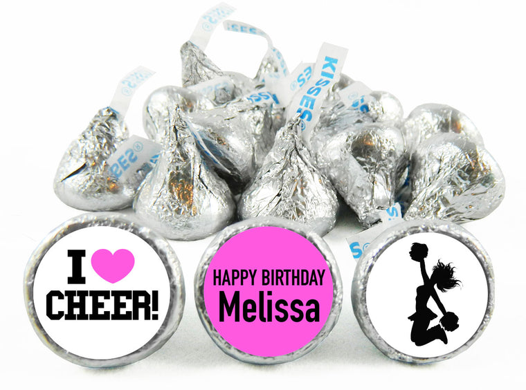 I Heart Cheer Girl Birthday Labels for Hershey's Kisses