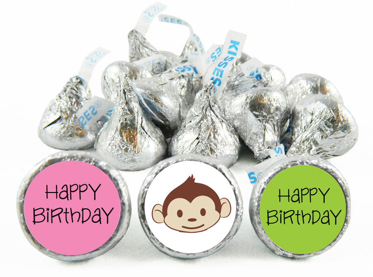Mod Monkey Girl Birthday Labels for Hershey's Kisses