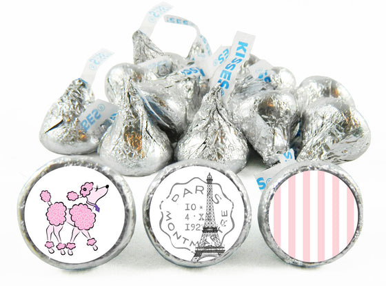 Pink Poodle Paris Party Birthday Labels for Hershey's Kisses