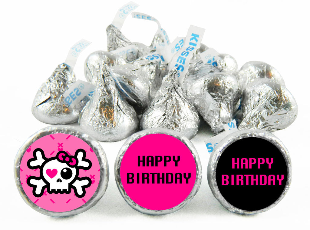Pink Skull Girl Birthday Labels for Hershey's Kisses