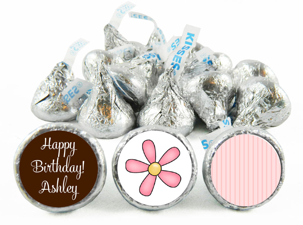 Brown and Pink Girl Birthday Labels for Hershey's Kisses