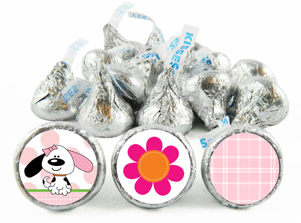 Playful Puppy Pink Birthday Labels for Hershey's Kisses
