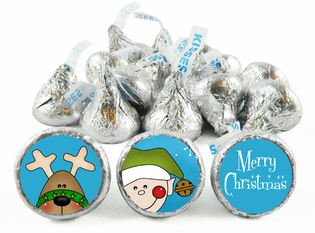 Merry Christmas Reindeer and Elf Christmas Labels for Hershey's Kisses