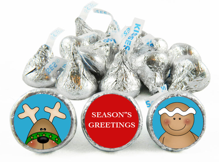 Season's Greetings Reindeer and Ginger Bread Cookie Labels for Hershey's Kisses