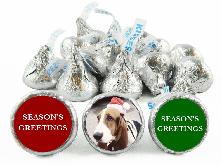 Season's Greetings Dog Christmas Labels for Hershey's Kisses