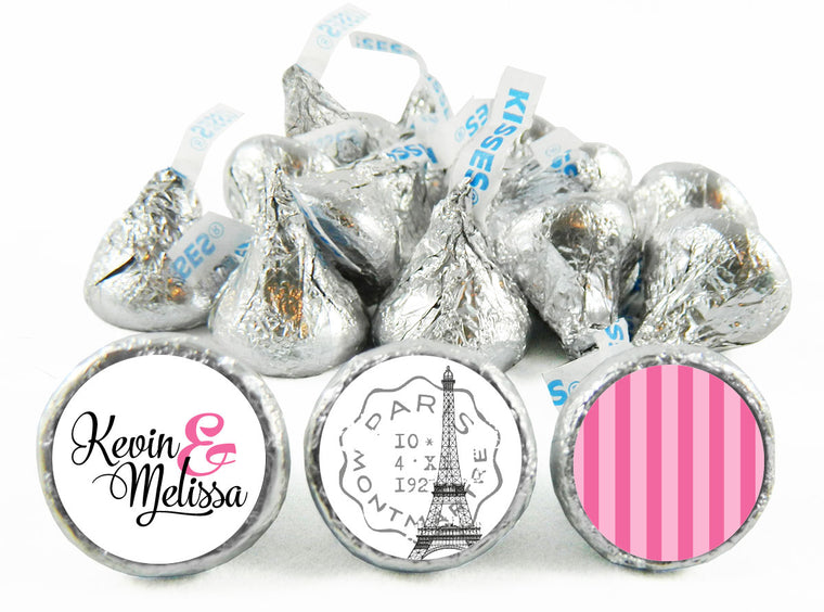 Paris Pink Stripes Wedding Stickers for Hershey's Kisses