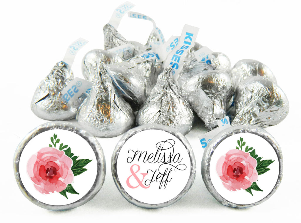 Pink Roses Script Wedding Anniversary Labels for Hershey's Kisses