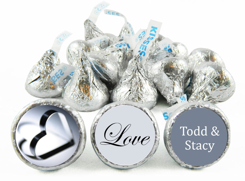 Silver Heart Wedding Labels for Hershey's Kisses