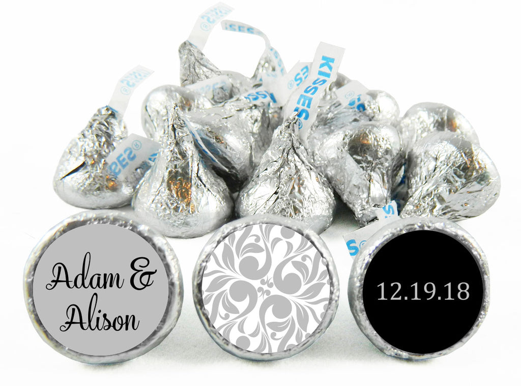 Silver Paisley Wedding Labels for Hershey's Kisses