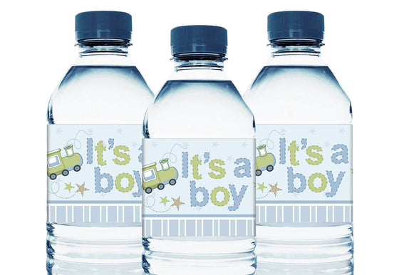 It's a Boy Train Personalized Baby Shower Water Bottle Sticker Labels