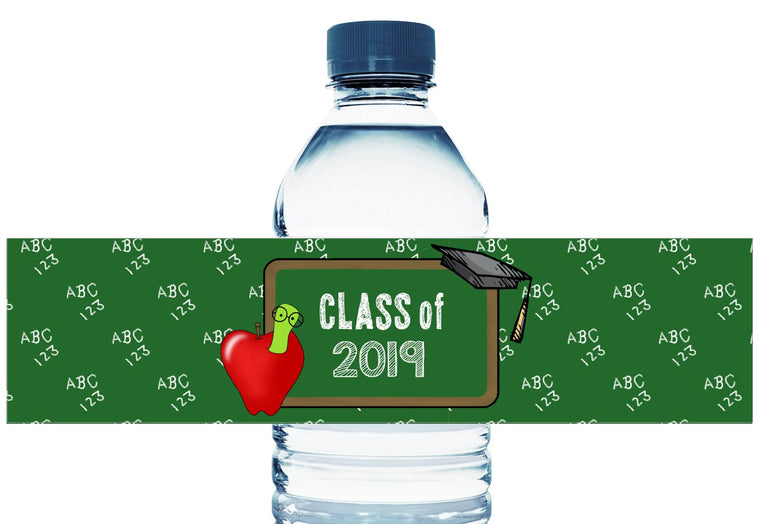 Apple Grad Elementary School Personalized Graduation Water Bottle Labels