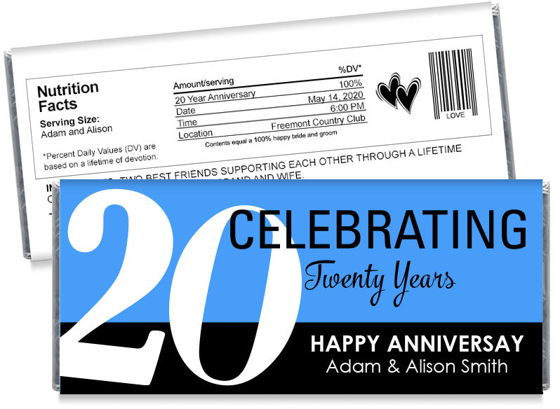 Celebrating 20, any year, Wedding Anniversary Candy Bar Wrappers