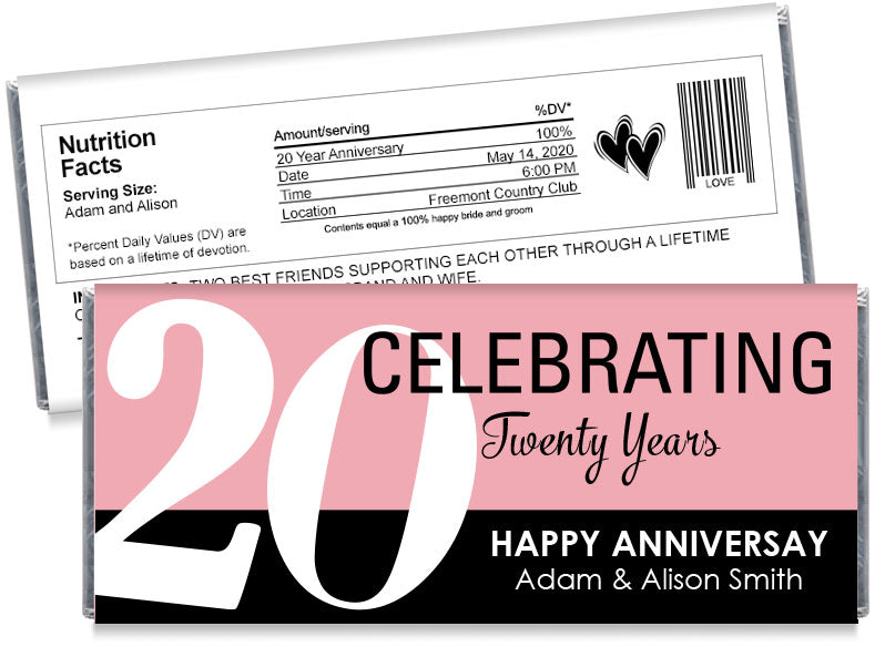 Celebrating 20, any year, Wedding Anniversary Candy Bar Wrappers