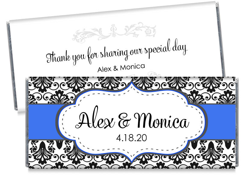 Black Paisley with Navy Blue Banner Wedding Candy Bar Wrappers