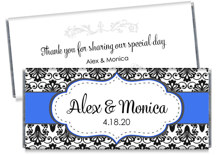 Black Paisley with Navy Blue Banner Wedding Candy Bar Wrappers