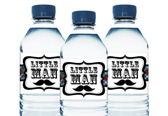 Little Man Personalized Boy Baby Shower Water Bottle Sticker Labels