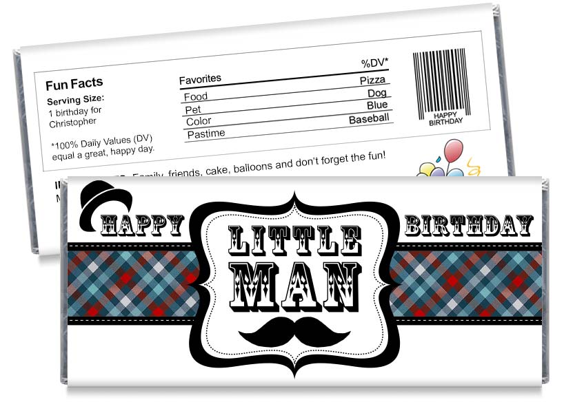 Little Man Boy Birthday Party Candy Bar Wrappers