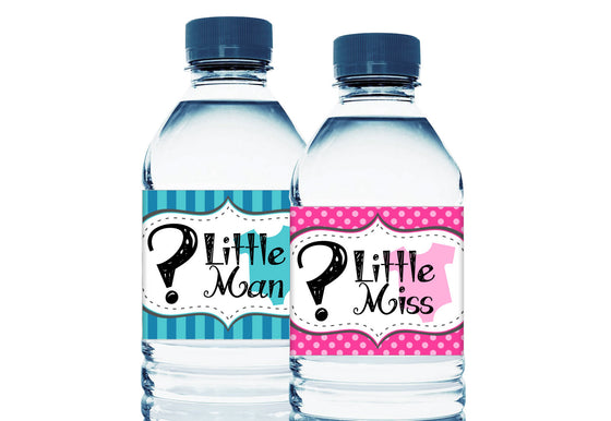 Little Miss Little Man Personalized Gender Reveal Baby Shower Water Bottle Labels