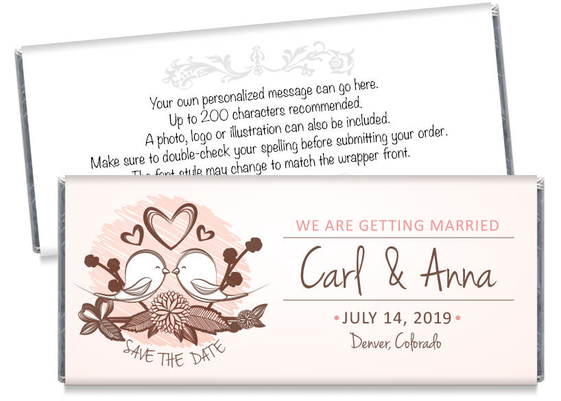 Love Birds Save the Date Wedding Candy Bar Wrappers