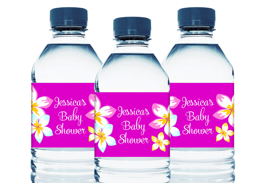 Luau Personalized Girl Baby Shower Water Bottle Labels