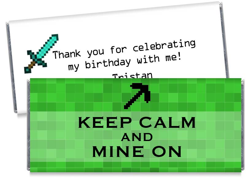 keep-calm-and-mine-on-boy-birthday-party-candy-bar-wrappers-candybarwrappers-com for Free Printable Minecraft Candy Bar Wrappers Keep Calm and Mine On Boy Birthday Party Candy Bar Wrappers - CandyBarWrappers.com for Free Printable Minecraft Candy Bar Wrappers