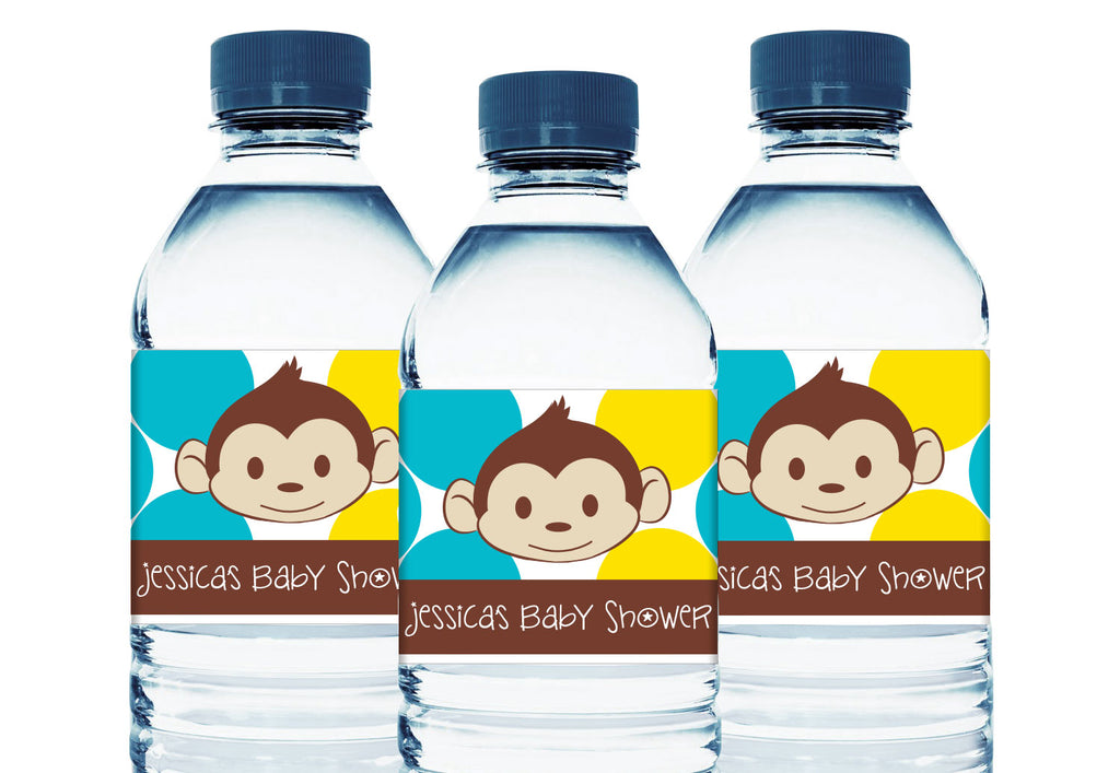 Mod Monkey Personalized Boy Baby Shower Water Bottle Sticker Labels