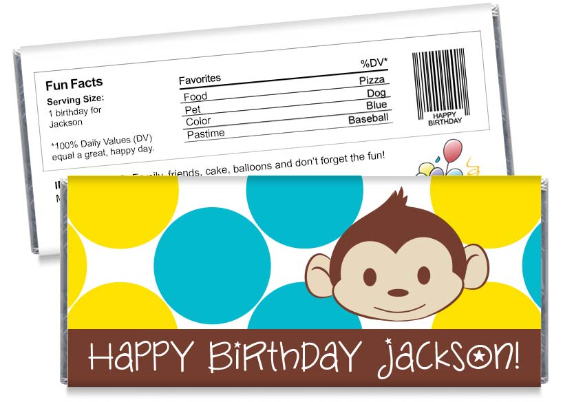 Mod Monkey Boy Birthday Party Candy Bar Wrappers