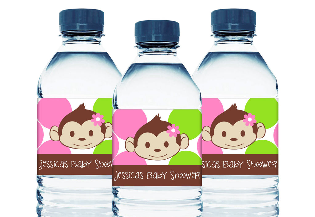Mod Monkey Personalized Girl Baby Shower Water Bottle Labels
