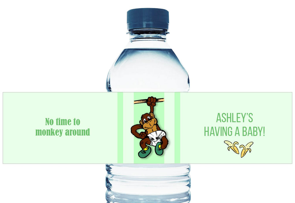 No Monkeying Around Personalized Boy Baby Shower Water Bottle Sticker Labels