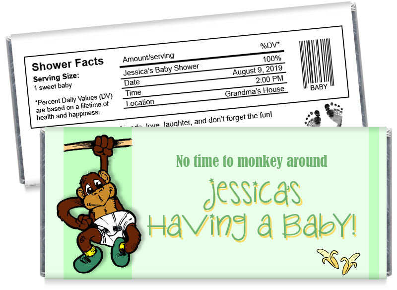 No Monkeying Around Monkey Baby Shower Candy Bar Wrappers