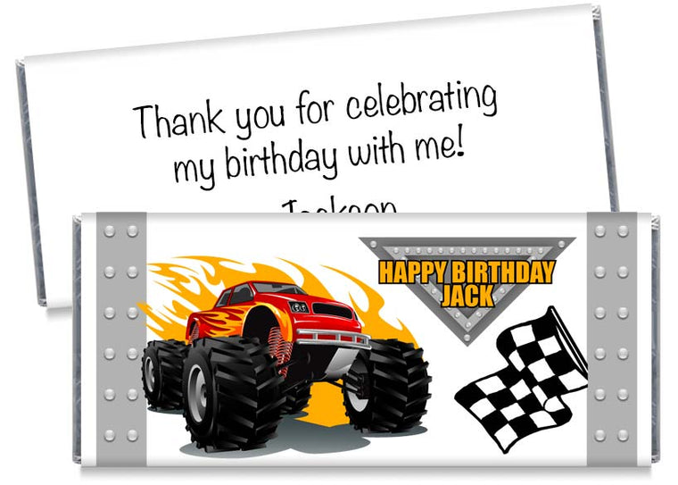 Monster Truck Boy Birthday Party Candy Bar Wrappers