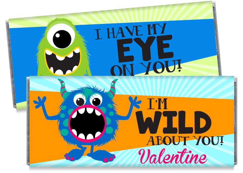 Wild Monsters Valentine's Day Candy Bar Wrappers