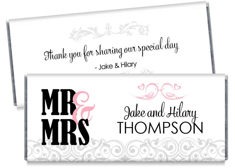 Mr and Mrs Love Birds Wedding Candy Bar Wrappers