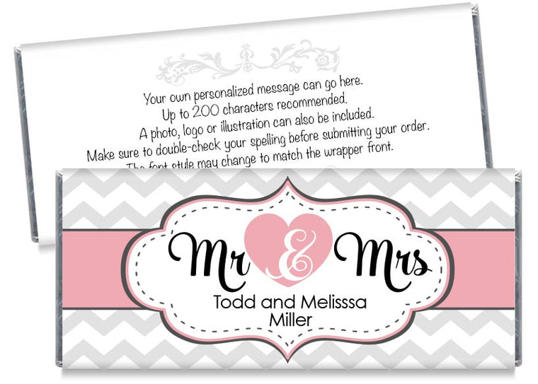 Pink Mr and Mrs Heart Wedding Candy Bar Wrappers