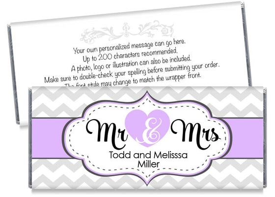 Purple Mr and Mrs Heart Wedding Candy Bar Wrappers