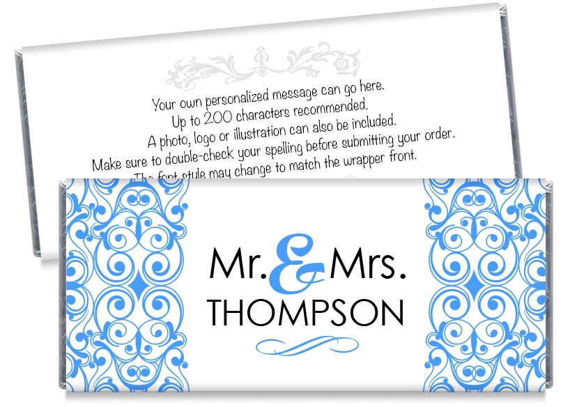 Silver Mr and Mrs Floral Illustration Wedding Candy Bar Wrappers