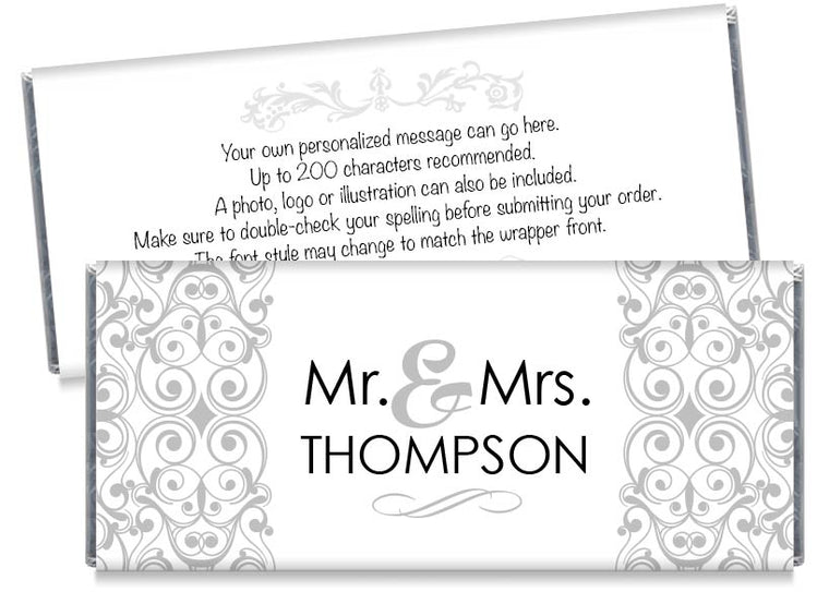 Silver Mr and Mrs Floral Illustration Wedding Candy Bar Wrappers