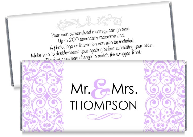 Blue Mr and Mrs Floral Illustration Wedding Candy Bar Wrappers