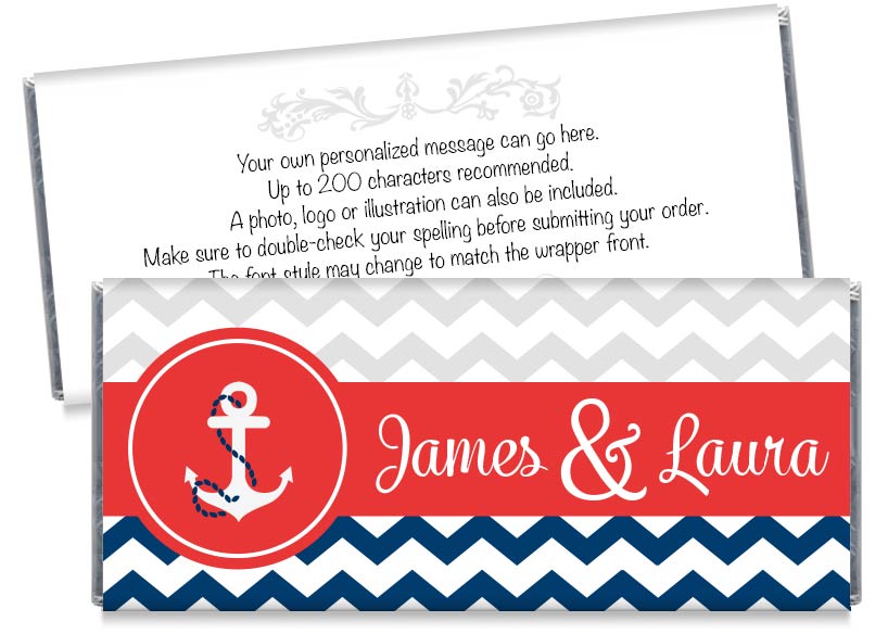 Nautical Blue and Red Wedding Candy Bar Wrappers