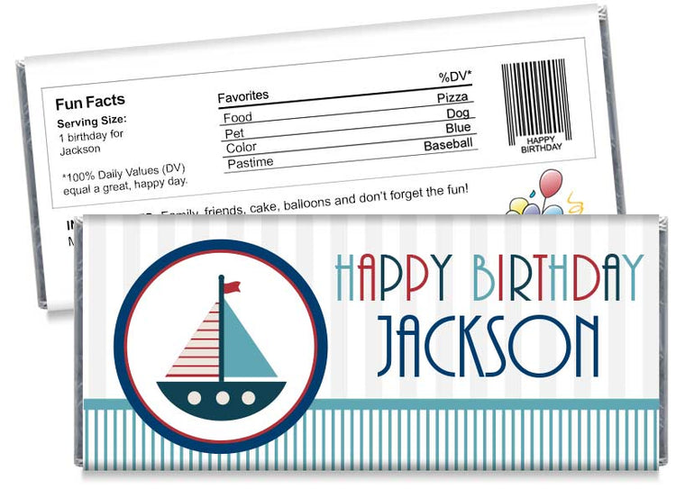 Nautical Sail Boat Boy Birthday Party Candy Bar Wrappers