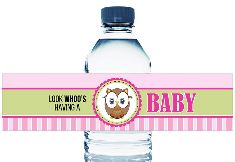Owl Stripes Personalized Girl Baby Shower Water Bottle Labels