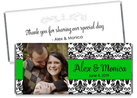 Green with Black Paisley with Photo Wedding Candy Bar Wrappers