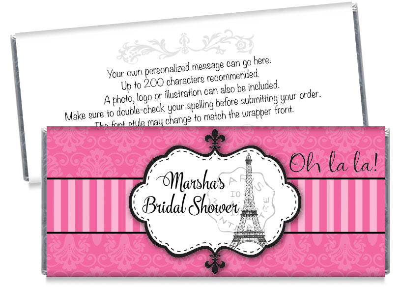 Pink Paris Bridal Shower Candy Bar Wrappers