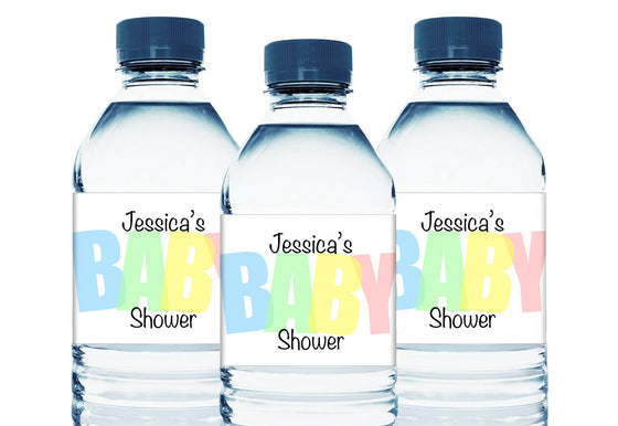 Pastel Baby Personalized Baby Shower Water Bottle Sticker Labels