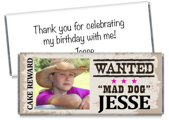 Photo Cowgirl Birthday Party Candy Bar Wrappers