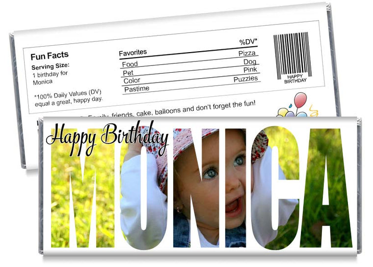 Photo Name Cutout Birthday Party Candy Bar Wrappers