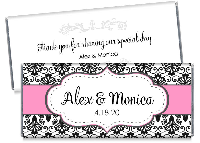 Black Paisley with Banner Wedding Candy Bar Wrappers