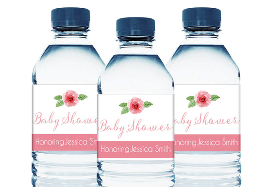 Rose Personalized Girl Baby Shower Water Bottle Labels