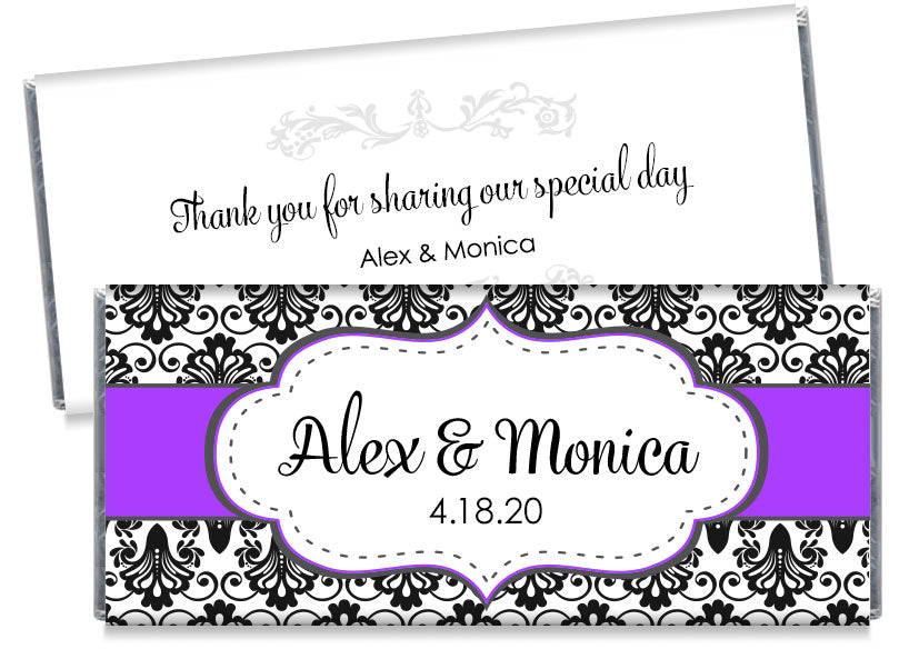Black Paisley with White Banner Wedding Candy Bar Wrappers