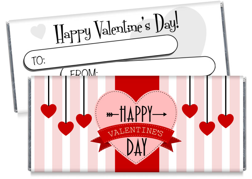 Pink Stripes Hanging Hearts Valentine's Day Candy Bar Wrappers ...